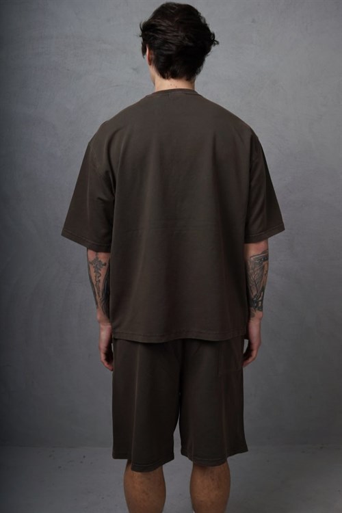 Wholesale Mens Brown T-Shirt and Shorts Set