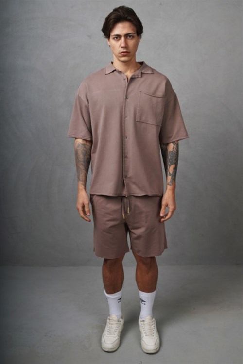 Wholesale Mens Brown Shirt and Shorts Set