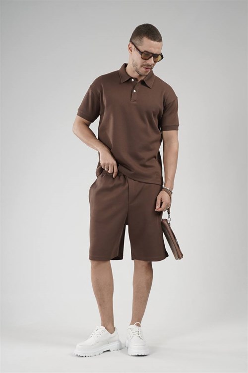 Wholesale Mens Brown T-Shirt and Shorts Set