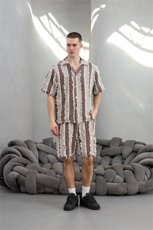 Wholesale Mens Beige Shirt and Shorts Set