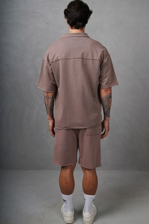 Wholesale Mens Brown Shirt and Shorts Set