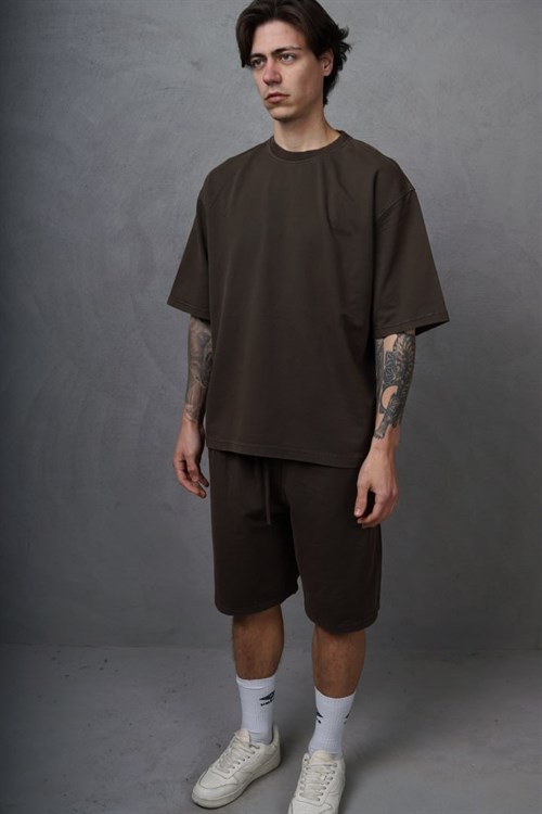 Wholesale Mens Brown T-Shirt and Shorts Set