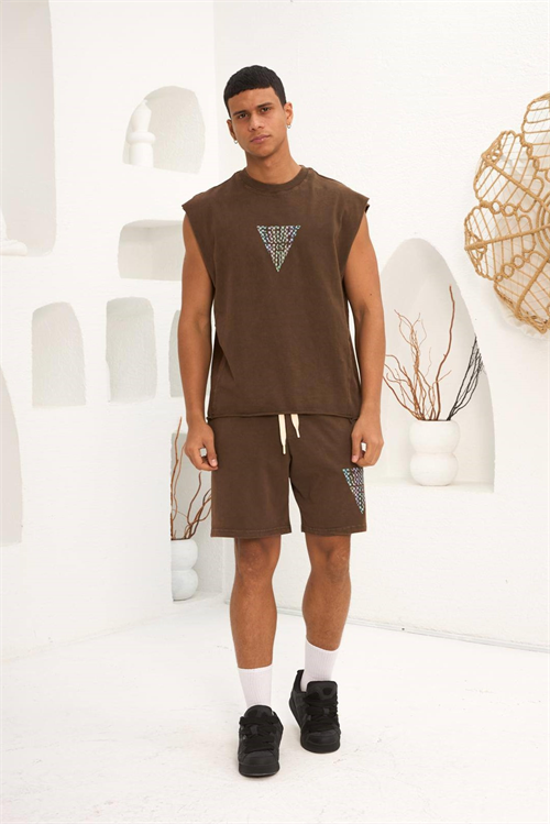 Wholesale Mens Brown T-Shirt and Shorts Set
