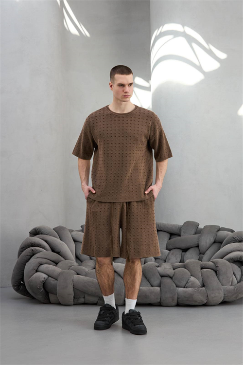 Wholesale Mens Brown T-shirt and Shorts Set