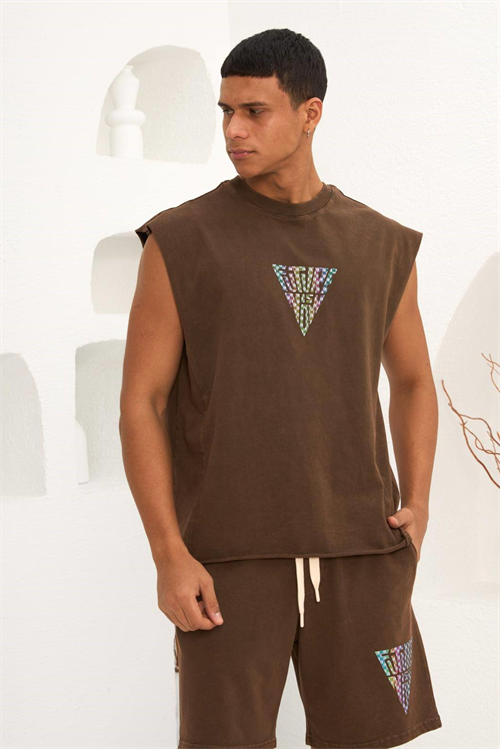 Wholesale Mens Brown T-Shirt and Shorts Set