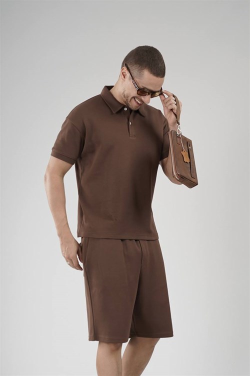 Wholesale Mens Brown T-Shirt and Shorts Set