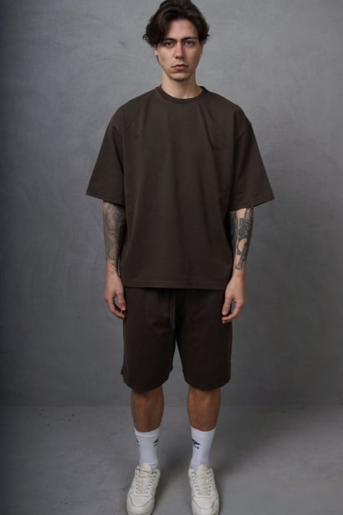 Wholesale Mens Brown T-Shirt and Shorts Set