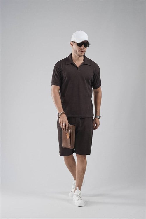 Wholesale Mens Brown T-Shirt and Shorts Set