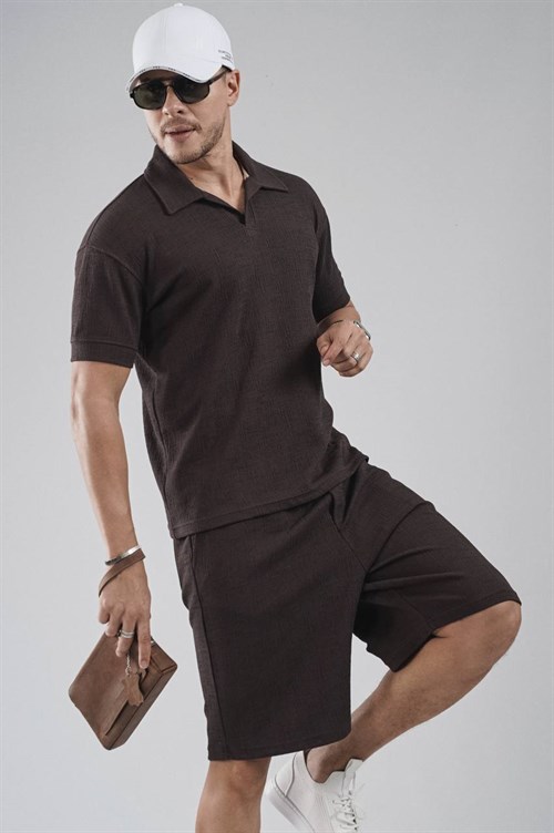 Wholesale Mens Brown T-Shirt and Shorts Set