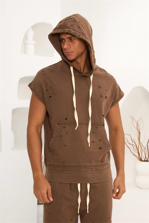 Wholesale Mens Brown T-Shirt and Shorts Set