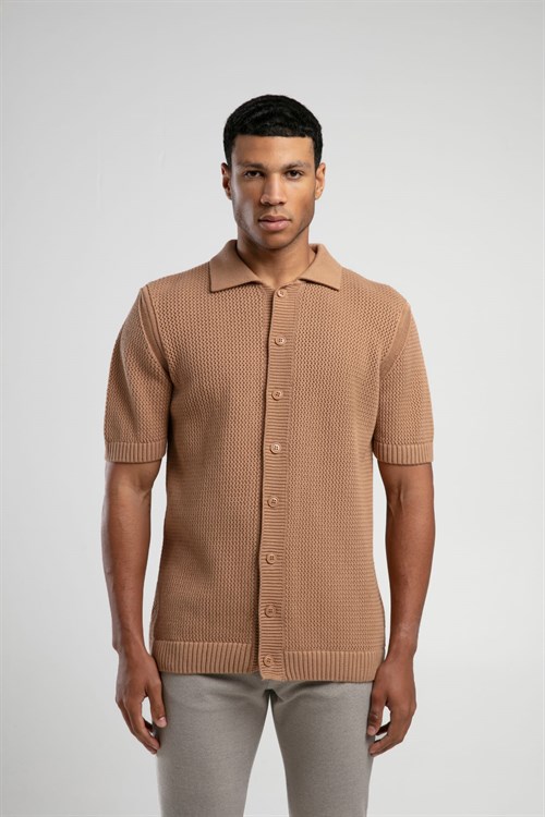 Wholesale Mens Camel Knit Polo Shirt