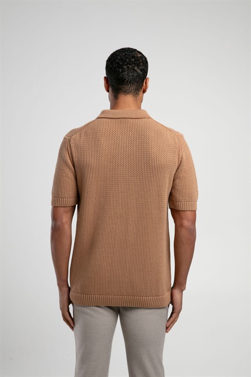 Wholesale Mens Camel Knit Polo Shirt