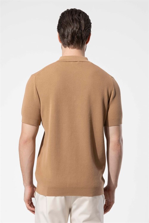 Wholesale Mens Camel Knit Polo T-Shirt
