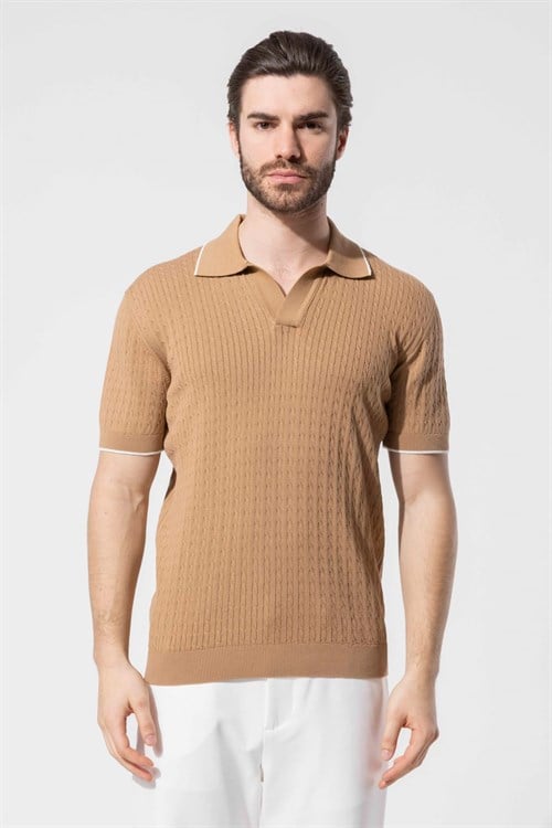 Wholesale Mens Camel Knit Polo T-Shirt