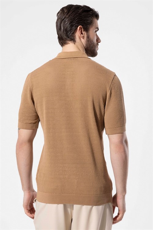 Wholesale Mens Camel Knit Polo T-Shirt