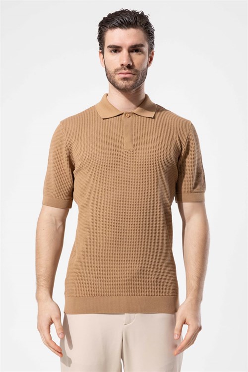 Wholesale Mens Camel Knit Polo T-Shirt