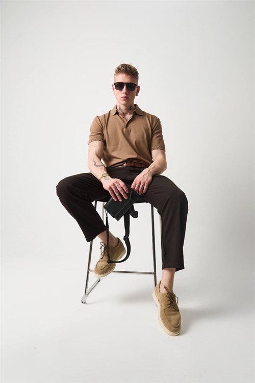 Wholesale Mens Camel Knit Polo T-Shirt