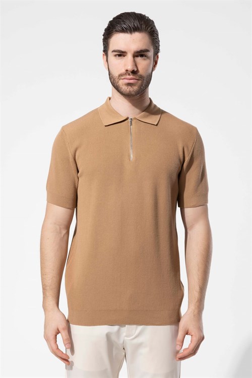 Wholesale Mens Camel Knit Polo T-Shirt