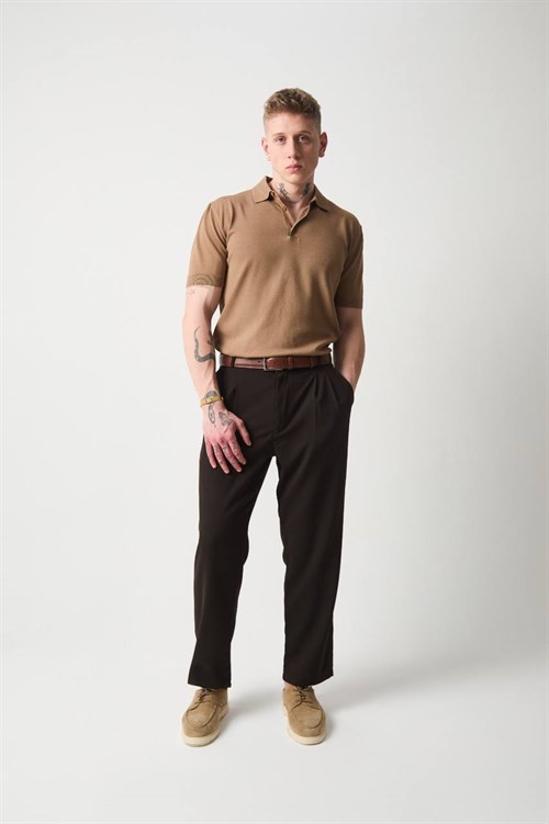 Wholesale Mens Camel Knit Polo T-Shirt