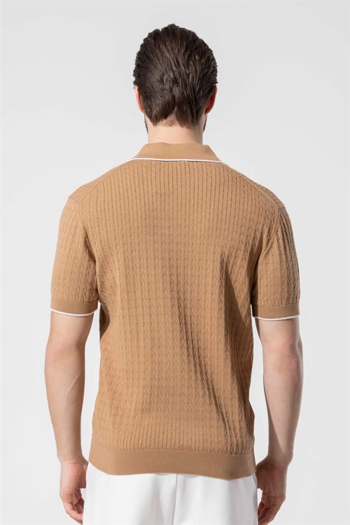 Wholesale Mens Camel Knit Polo T-Shirt