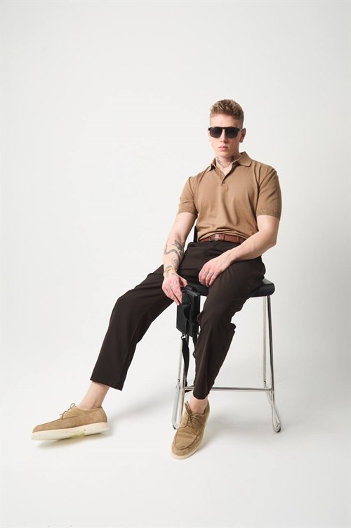 Wholesale Mens Camel Knit Polo T-Shirt