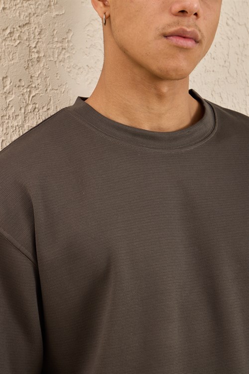 Wholesale Mens Charcoal Brown Relax Fit Interlock Crew-Neck T-Shirt