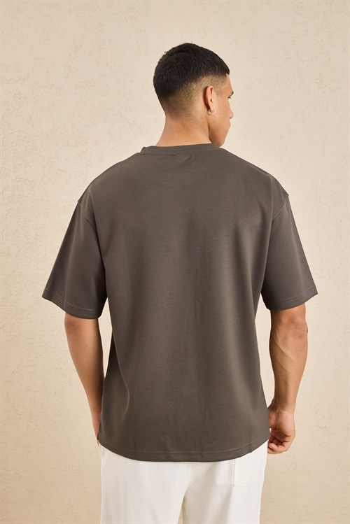 Wholesale Mens Charcoal Brown Relax Fit Interlock Crew-Neck T-Shirt
