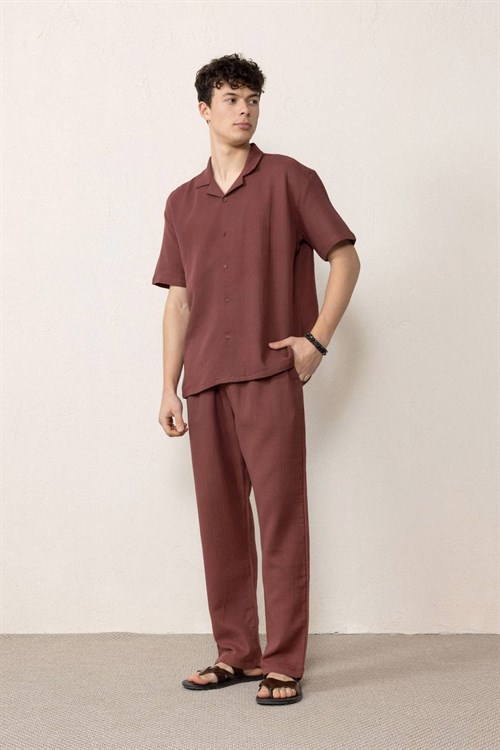 Wholesale Mens Chestnut Muslin Resort Collar Shirt