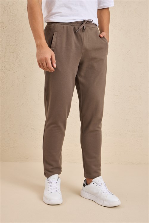 Wholesale Mens Coffee Brown Regular Fit Pique Fabric Sweatpants