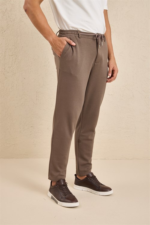 Wholesale Mens Coffee Brown Regular Fit Pique Fabric Trousers