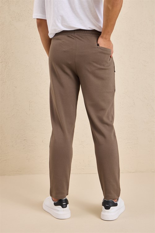 Wholesale Mens Coffee Brown Regular Fit Pique Fabric Sweatpants