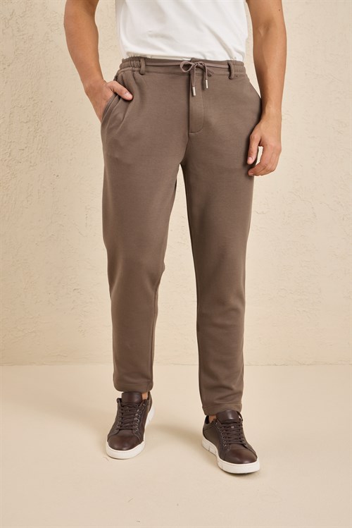 Wholesale Mens Coffee Brown Regular Fit Pique Fabric Trousers