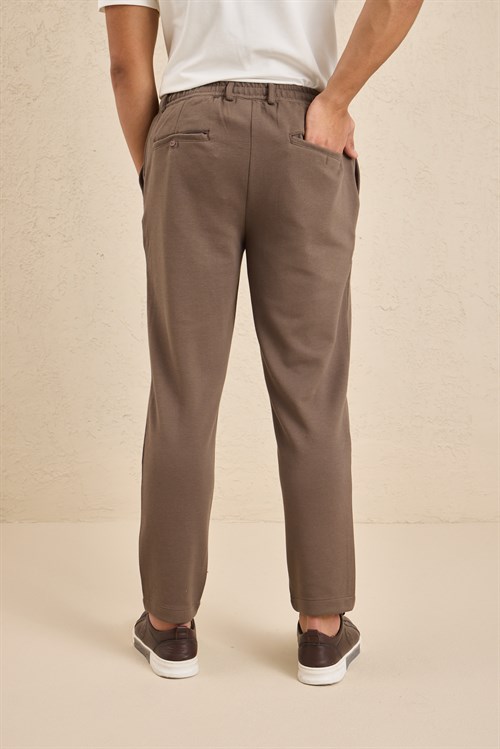 Wholesale Mens Coffee Brown Regular Fit Pique Fabric Trousers