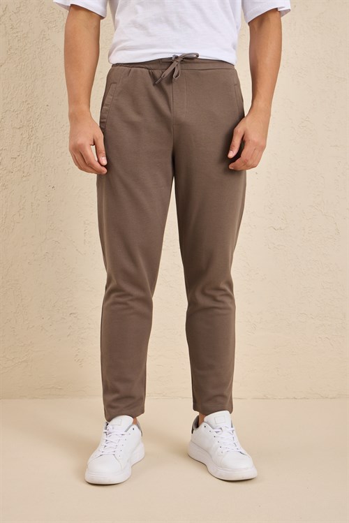 Wholesale Mens Coffee Brown Regular Fit Pique Fabric Sweatpants