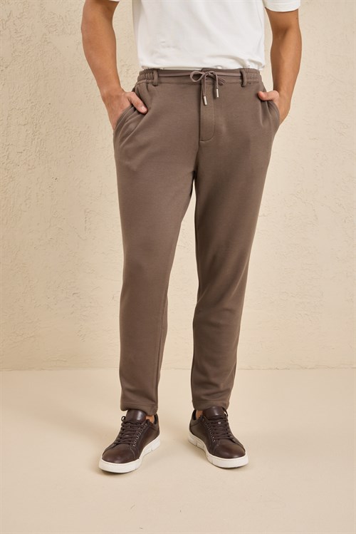 Wholesale Mens Coffee Brown Regular Fit Pique Fabric Trousers