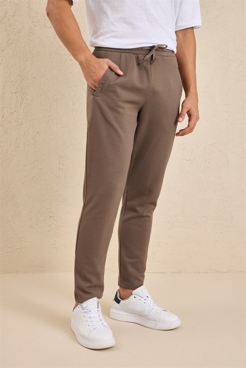 Wholesale Mens Coffee Brown Regular Fit Pique Fabric Sweatpants