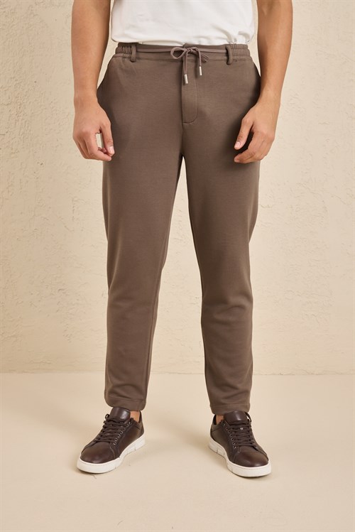 Wholesale Mens Coffee Brown Regular Fit Pique Fabric Trousers
