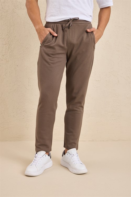 Wholesale Mens Coffee Brown Regular Fit Pique Fabric Sweatpants