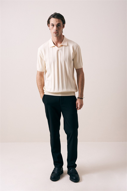 Wholesale Mens Cream Knit Crew-Neck T-Shirt