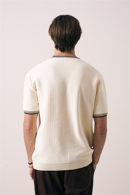 Wholesale Mens Cream Knit Crew-Neck T-Shirt