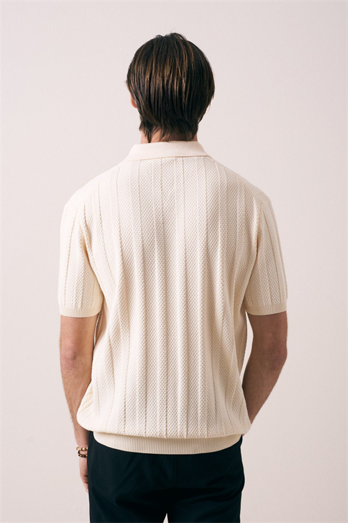 Wholesale Mens Cream Knit Crew-Neck T-Shirt