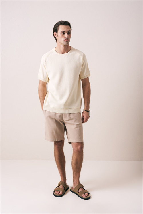 Wholesale Mens Cream Knit Crew-Neck T-Shirt