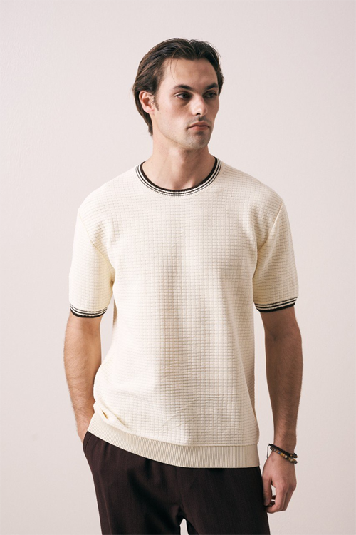 Wholesale Mens Cream Knit Crew-Neck T-Shirt