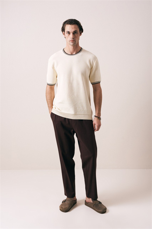 Wholesale Mens Cream Knit Crew-Neck T-Shirt