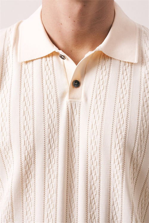 Wholesale Mens Cream Knit Polo Shirt