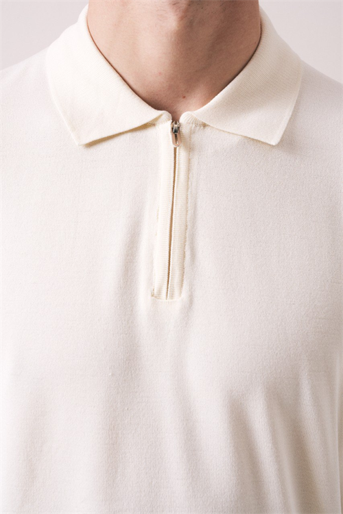 Wholesale Mens Cream Knit Polo Shirt