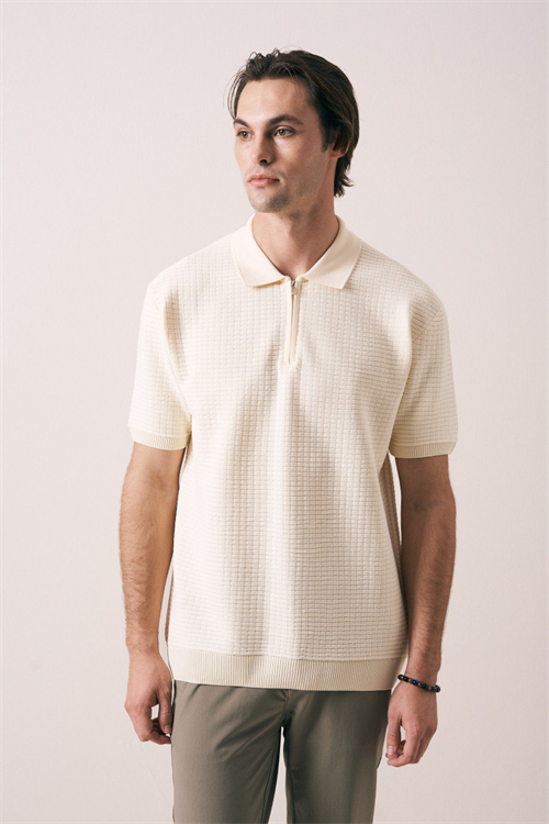 Wholesale Mens Cream Knit Polo Shirt