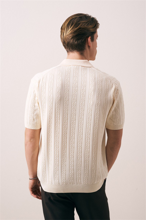 Wholesale Mens Cream Knit Polo Shirt
