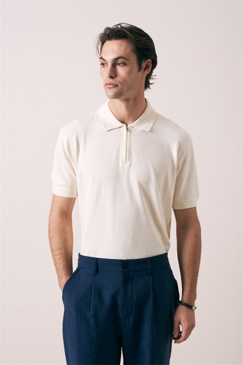 Wholesale Mens Cream Knit Polo Shirt