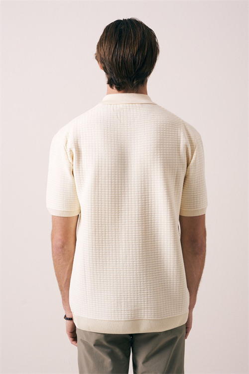 Wholesale Mens Cream Knit Polo Shirt